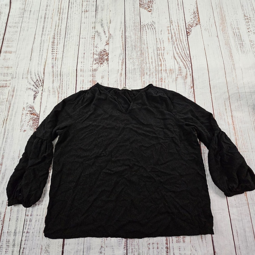 Time & Tru Black 3/4 Balloon‎ Sleeve V-Neck Rayon Shirt Women's L